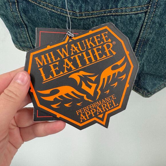 NWT Milwaukee Leather DM1310 Men's Blue Denim Classic Snap Front Biker Vest - Picture 6 of 9